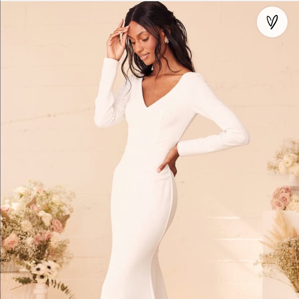 ❤️Lulu’s Feeling Of Forever White Long Sleeve Mermaid Maxi Dress